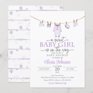 Invitación a Baby Shower de ropa de bebé - Púrpura