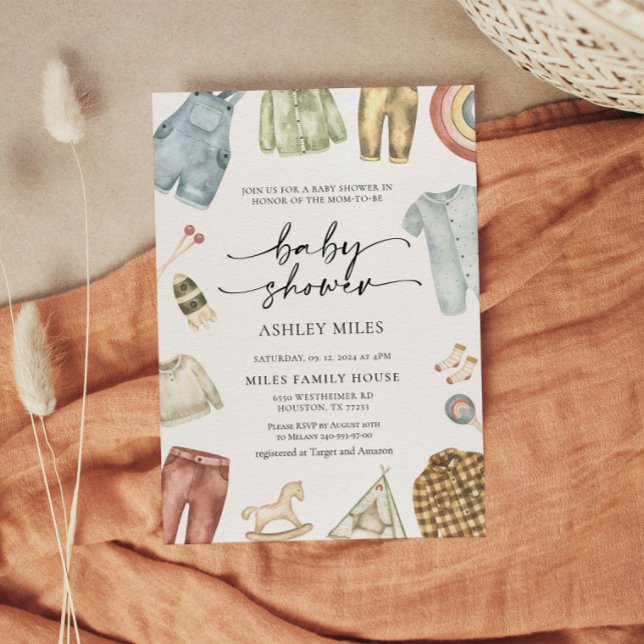 Invitación a Baby Shower de ropa de niño (Subido por el creador)