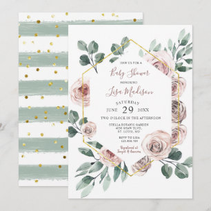 Invitación a Baby Shower de Rosa Floral Greenery