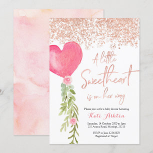 Invitación a Baby Shower de Rosa Gold Balloon Vale