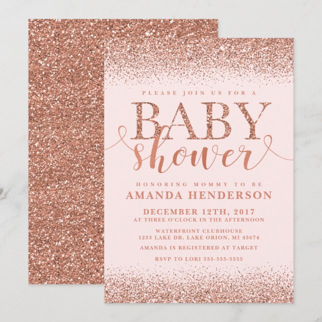 Invitación a Baby Shower de Rosa Gold Fox Purpurin (Anverso / Reverso)