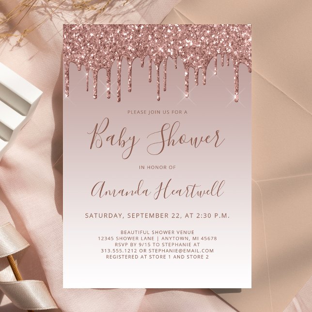 Invitación a Baby Shower de Rosa Gold Purpurina Dr (Subido por el creador)