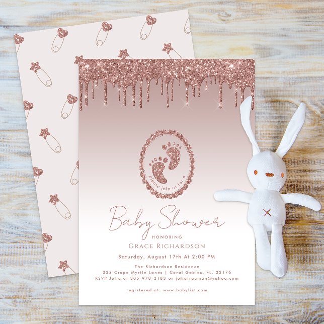 Invitación a Baby Shower de Rosa Gold Purpurina Dr (Baby Shower Rose Gold Elegant Invite)