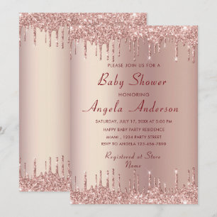 Invitación a Baby Shower de Rosa Gold Rubor Drips