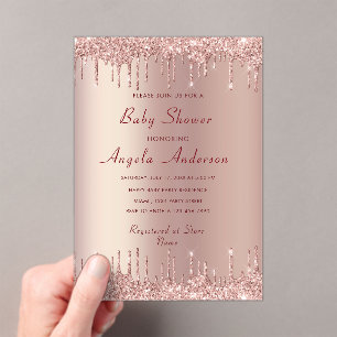 Invitación a Baby Shower de Rosa Gold Sparkly Acrí