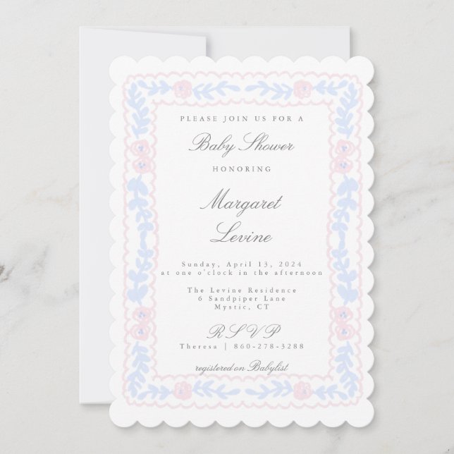 Invitación a Baby Shower de Rosa rosa y azul Trell (Anverso)