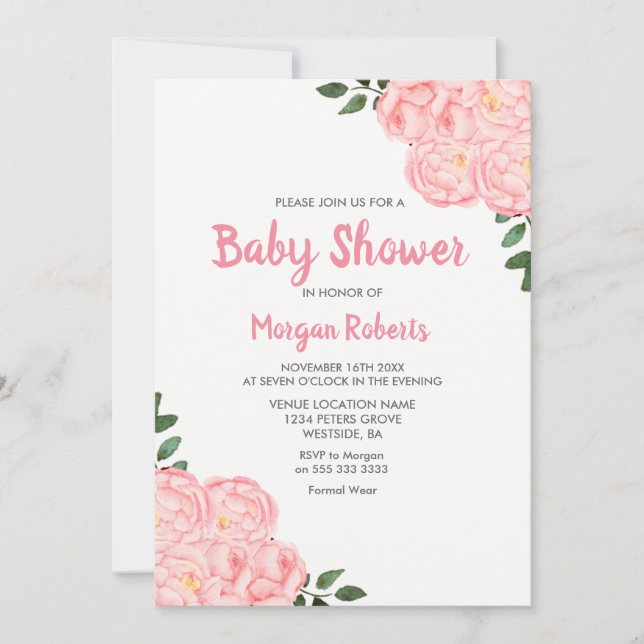 Invitación a Baby Shower de rosa rosado lindo (Anverso)