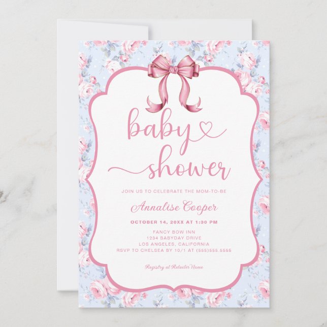Invitación a Baby Shower de Rosas florales de colo (Anverso)