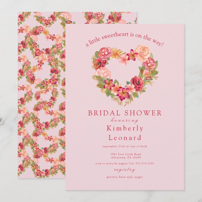 Invitación a Baby Shower de Rosy Blooms (Anverso / Reverso)