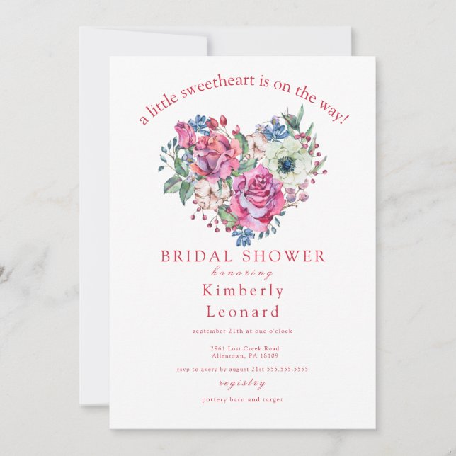 Invitación a Baby Shower de Rosy Blooms (Anverso)