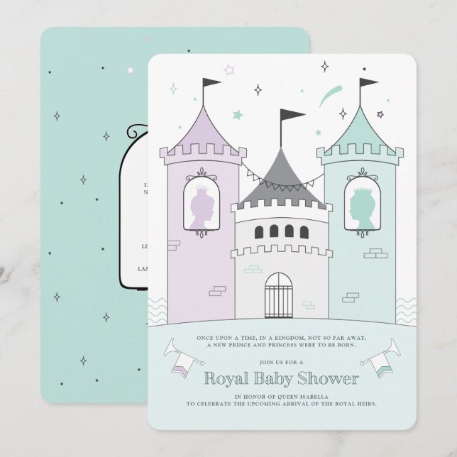 Invitación a Baby Shower de Royal Castle Boy Chica (Anverso / Reverso)