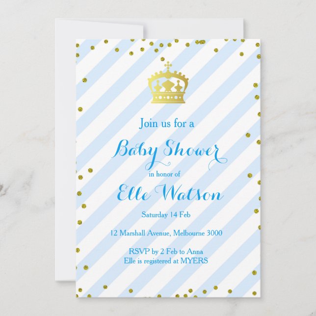 Invitación a Baby Shower de Royal Prince (Anverso)