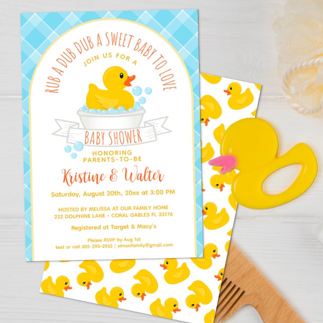 Invitación a Baby Shower de Rubber Ducky | Baño am (cute duck bubble bath editable baby shower invitation for expecting parents )