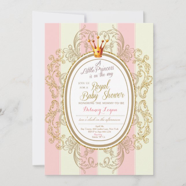 Invitación a Baby Shower de Rubor Gold Royal Princ (Anverso)