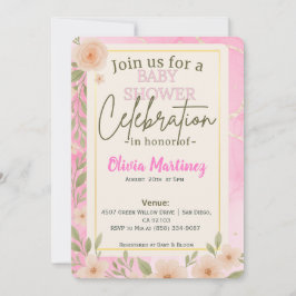 Invitación a Baby Shower de Rubor Pink Floral Desi