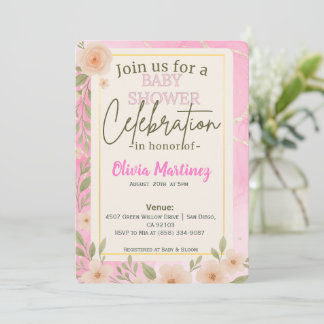 Invitación a Baby Shower de Rubor Pink Floral Desi