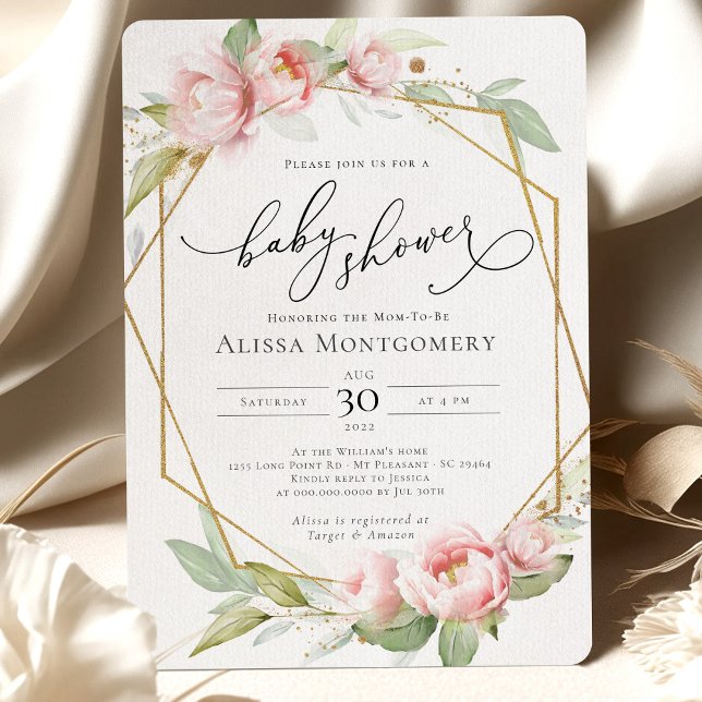 Invitación a Baby Shower de Rubor Pink Gold Greene (Subido por el creador)