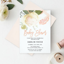 Invitación a Baby Shower de Rubor Pink Ivory Peony