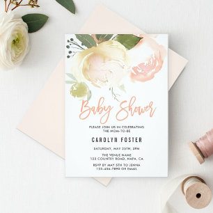 Invitación a Baby Shower de Rubor Pink Ivory Peony