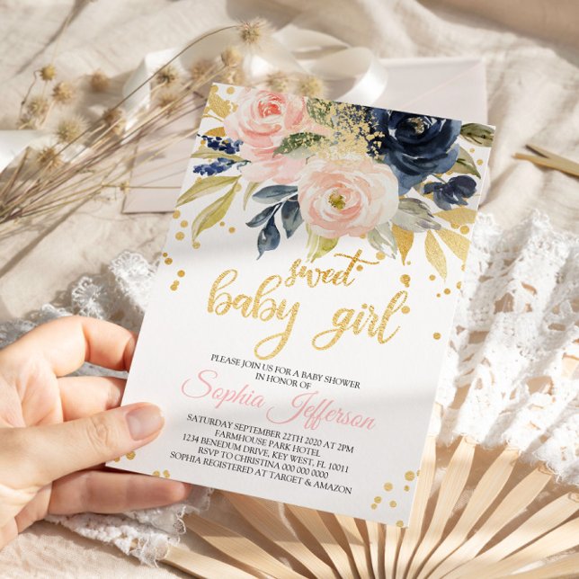 Invitación a Baby Shower de Rubor Pink & Navy Swee (Subido por el creador)