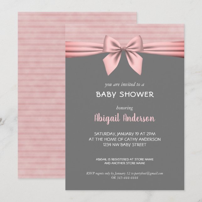 Invitación a Baby Shower de Rubor rosa y grisáceo (Anverso / Reverso)