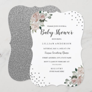 Invitación a Baby Shower de Rubor Silver Floral Co