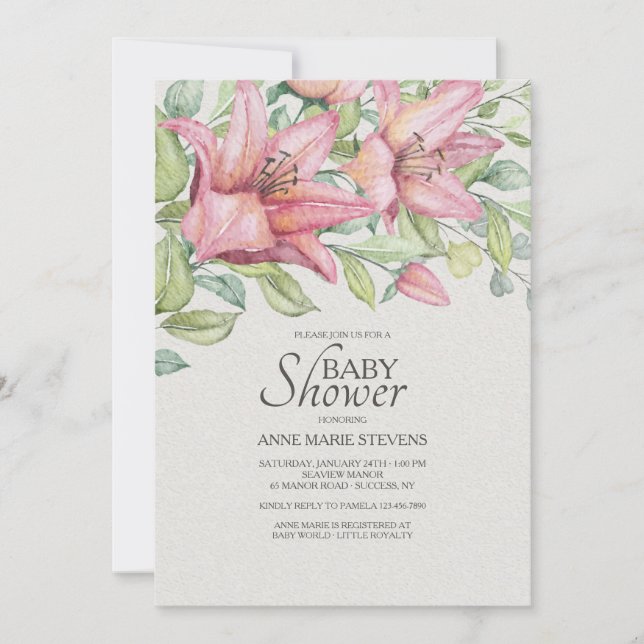 Invitación a Baby Shower de Rubrum Lilies (Anverso)