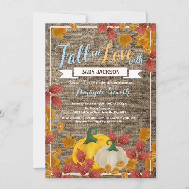 Invitación a Baby Shower de Rushall Pumpkin Boy (Anverso)