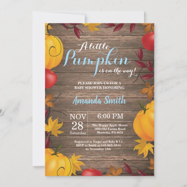 Invitación a Baby Shower de Rushall Pumpkin Boy (Anverso)