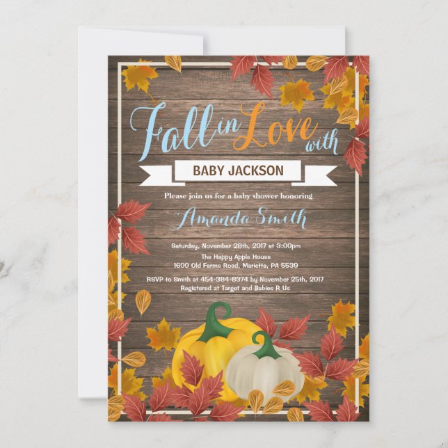Invitación a Baby Shower de Rushall Pumpkin Boy (Anverso)