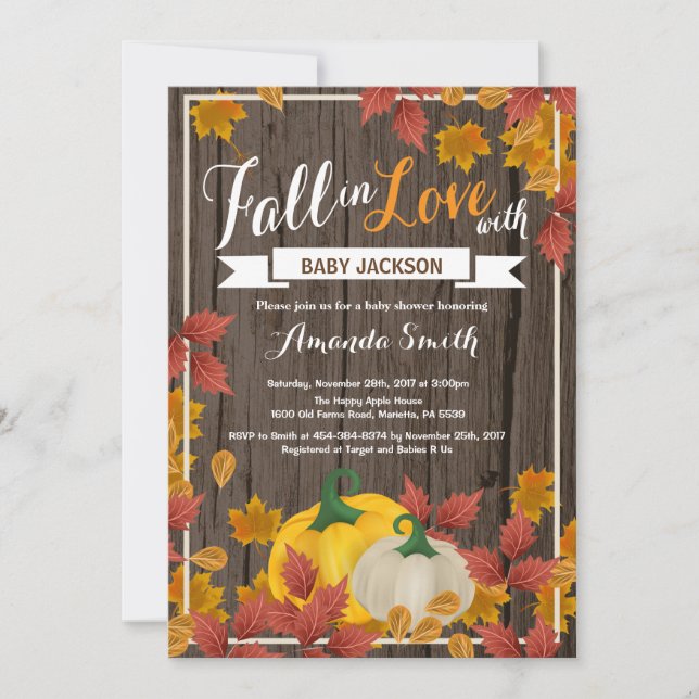 Invitación a Baby Shower de Rustic Fall Pumpkin (Anverso)