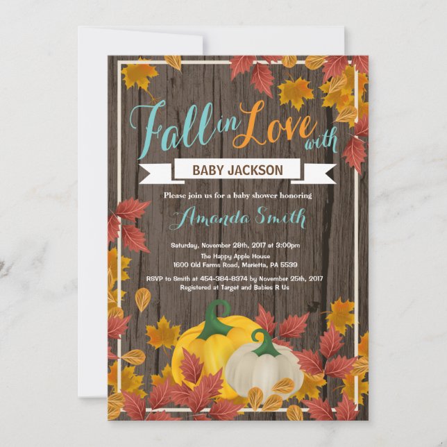 Invitación a Baby Shower de Rustic Fall Pumpkin Aq (Anverso)