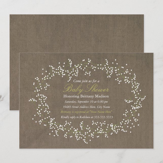 Invitación a Baby Shower de Rustic Floral Wreath & (Anverso / Reverso)