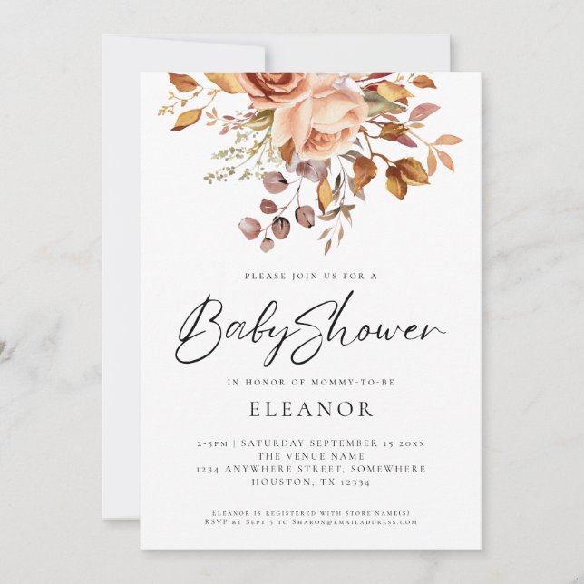 Invitación a Baby Shower de Rustic Terracotta Flor (Anverso)