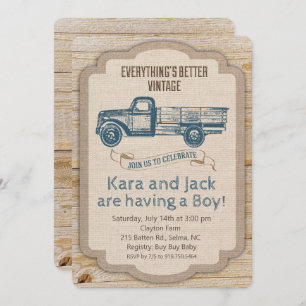 Invitación a Baby Shower de Rustic Truck Boy