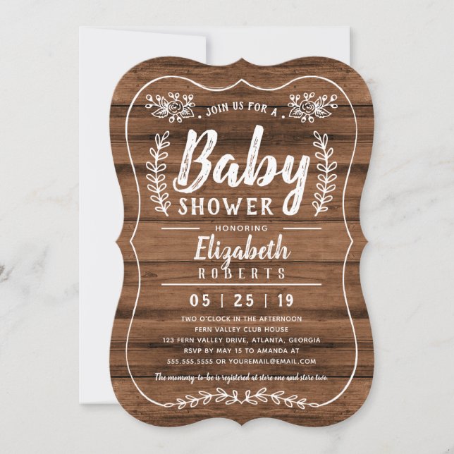 Invitación a Baby Shower de Rustic Wood (Anverso)