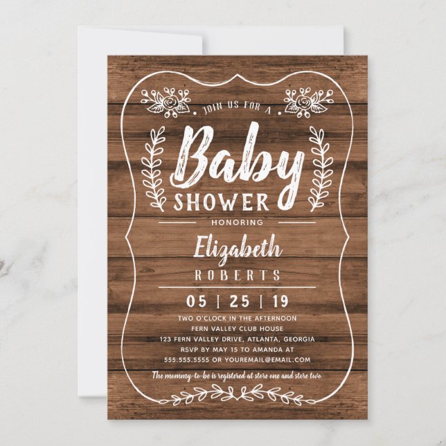 Invitación a Baby Shower de Rustic Wood (Anverso)