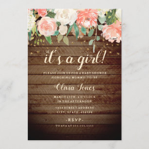Invitación a Baby Shower de Rustic Wood Peach Gold