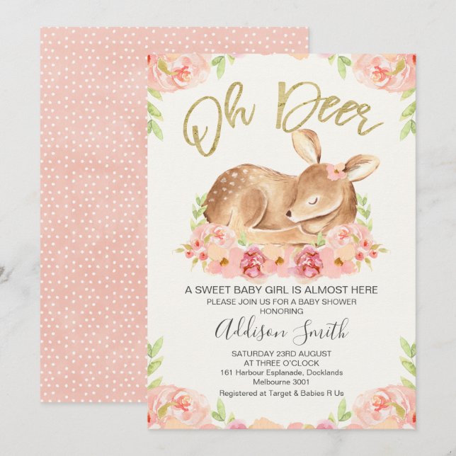 Invitación a Baby Shower de Rústicos Cervantes Flo (Anverso / Reverso)