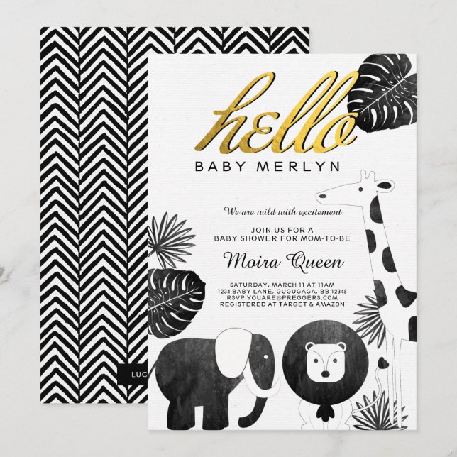 Invitación a Baby Shower de Safari Animal (Anverso / Reverso)