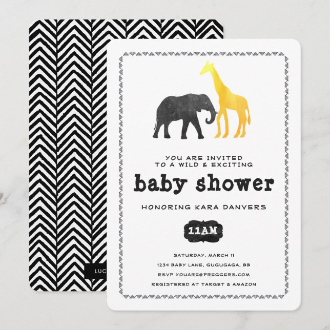 Invitación a Baby Shower de Safari Animal (Anverso / Reverso)