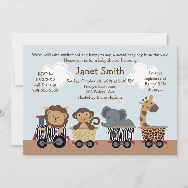Invitación a Baby Shower de Safari/Animal Train (Anverso)
