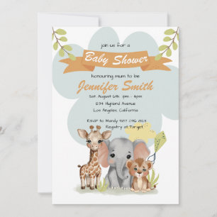 Invitación a Baby Shower de Safari Baby Animals