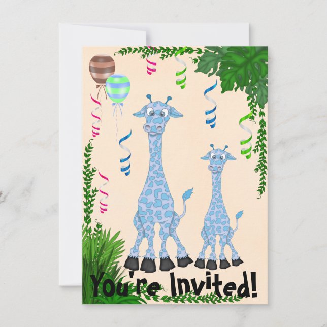 Invitación a Baby Shower de Safari Blue Giraffe (Anverso)