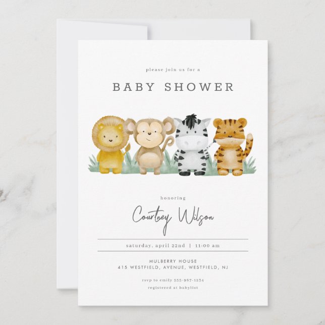 Invitación a Baby Shower de Safari de la jungla tr (Anverso)