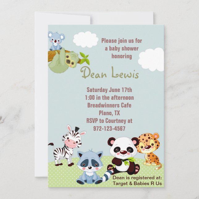 Invitación a Baby Shower de Safari de la selva (Anverso)