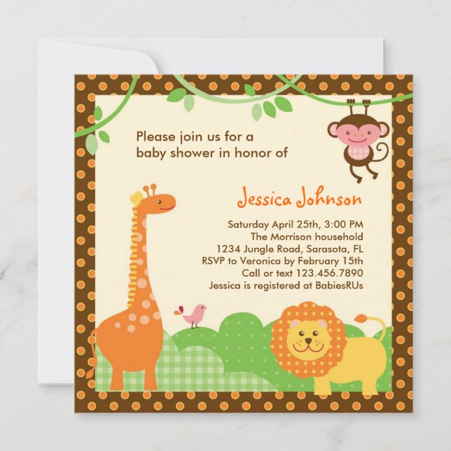 Invitación a Baby Shower de Safari de la selva (Anverso)
