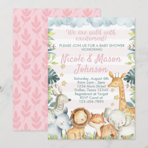 Invitación a Baby Shower de Safari de selva rosa