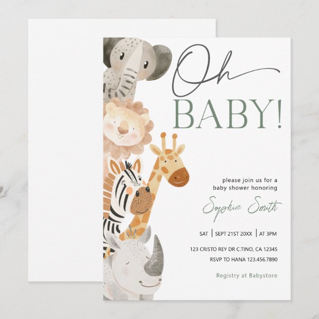Invitación a Baby Shower de Safari editable (Anverso / Reverso)