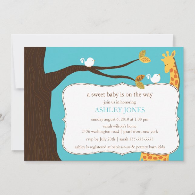 Invitación a Baby Shower de Safari Giraffe (Anverso)